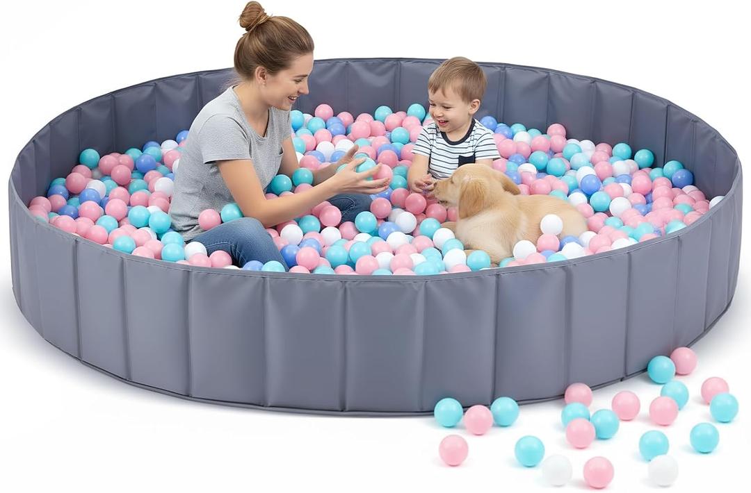 72"x 12" Extra Large Kids Baby Ball Pool, Jumbo Ball Toddlers Game Activity Pit, Hold Over 2000 Balls, Round Folding Portable Play Pit Indoor and Outdoor, Balls Not Include(Grey)
