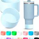 KTKUDY 2Pcs Silicone Boot for Stanley Quencher Tumbler H2.0 30 oz 40 oz & IceFlow 20 oz 30 oz & Intended for Hydro Flask Water Bottle 12-24 oz - Protective Cup Bottom Accessories Fits Stanley Cup (Light blue - set of 2)