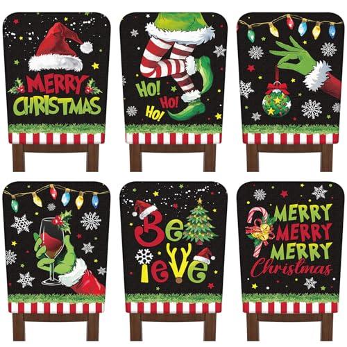 FuWeave 6 Pcs Lime Green Black Christmas Chair Covers Christmas Chair Back Covers Xmas Chair Protector Slipcovers Washable Winter Dining Room Seat Covers for Home Hotel Kitchen Decorations : Home & Kitchen