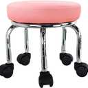 WKWKER Modern Roller Seat PU Leather Low Round Rolling Stool 360 Swivel Small Office Ottoman with Universal Wheels Foot Stool for Home Office Garage Shop Fitness Sport H12.4" Pink