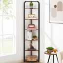 MNEETRUNG 71" Corner Shelf,6 Tier Industrial Corner Bookshelf, Freestanding Shelf Stand for Small Space,Home Office,Living Room,Bedroom,Brown
