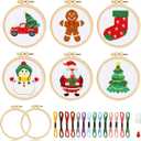 ZOIIWA 6PCS Christmas Cross Needle Kits for Beginners DIY Embroidery Kit for Kids Adults Needlepoint Starter Kits Craft with Santa Snowman Gingerbread Man Socks Christmas Tree Truck Craft Supplies