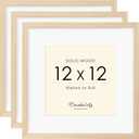 12x12 Picture Frame Made with Solid Wood Set of 3, Display 8x8 with Mat or 12x12 without Mat, Wall Gallery Frame Set with Tempered Real Glass, Tabletop or Wall Mounting Display (3 Pack of Oak)