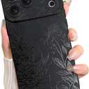 LSL Case for iPhone 17 Pro Black Floral Flower Pattern Print Design Soft TPU Full Camera Lens Anti-Drop Anti-Scratch Shockproof Protective Slim Cover for Women Girls
