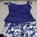 Eomenie Women's Swimsuit Tankini Set Modest Tummy Control Slimming Bathing Suits Two Piece Swim Suit with High Waisted Short (Large, Navy Blue Leaf)