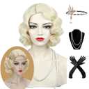 Finger Wave Wig - Women's Blonde Flapper 1920s Vintage Short Curly Wig for Halloween Party Cosplay Costume + Accessories