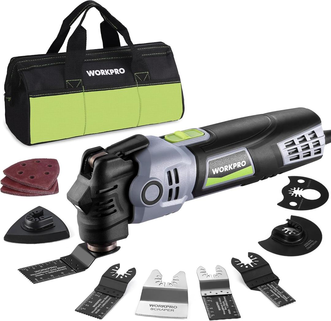 WORKPRO 400W Oscillating Multi-Tool, 6-Speed Corded Power Saw with LED Light, Quick Blade Change, 3.5 Oscillation Angle, 22 Accessories for Cutting, Sanding, Scraping