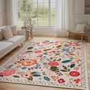 Rug for Living Room, 5x7 Area Rug Floral Vintage Rug for Bedroom Non-Slip Non Shedding Indoor Floor Carpet, Low Pile Foldable Stain Resistant Carpet for Dining Room, Office, Home Decor, Beige