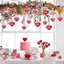 24 Pcs Felt Heart Valentines Day Ornaments Red and White Hanging Ornaments Valentines Flower Tree Decorations for Birthday Holiday Party Door Home Wall Mantel Decor Arts Crafts Gifts