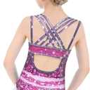 2 x Vieille Gymnastics Leotards for Girls Criss Cross Straps Unitards Sparkly Tumbling Outfits 4-8T (5-6 Years, Purple Star)