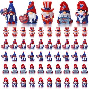 60 Pcs 4th of July Mini Gnomes Figurines Tiny Gnome Figures Independence Day Patriotic Mini Resin Gnomes Memorial Day Decor for Desktop Moss Landscape Cake Decor Party Favors