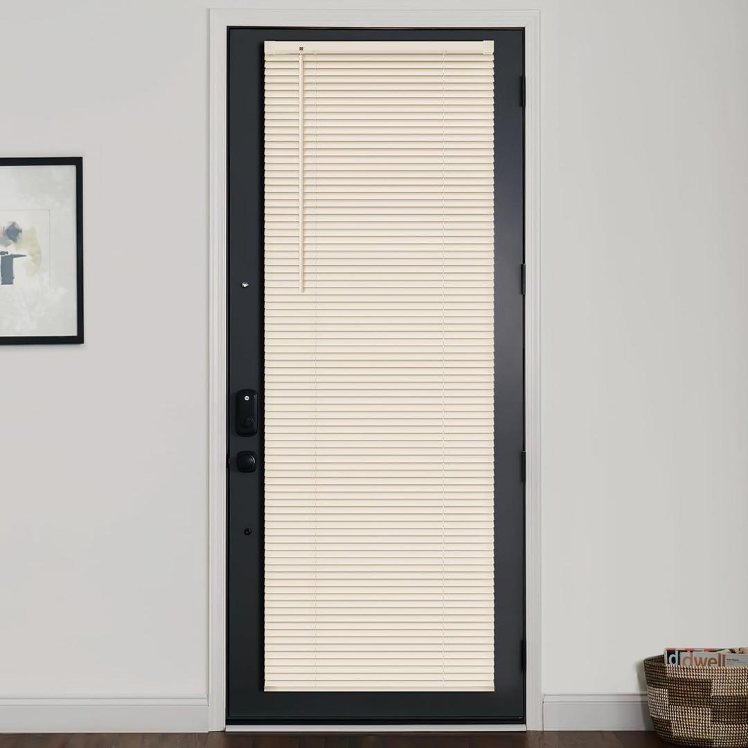 LazBlinds 1" Vinyl Mini Blinds for Doors, Cordless French Door Blinds for Privacy, Light Filtering Privacy Horizontal Shades for Front Door Patio Sidelight Glass Door, 24" W x 72" H, Beige