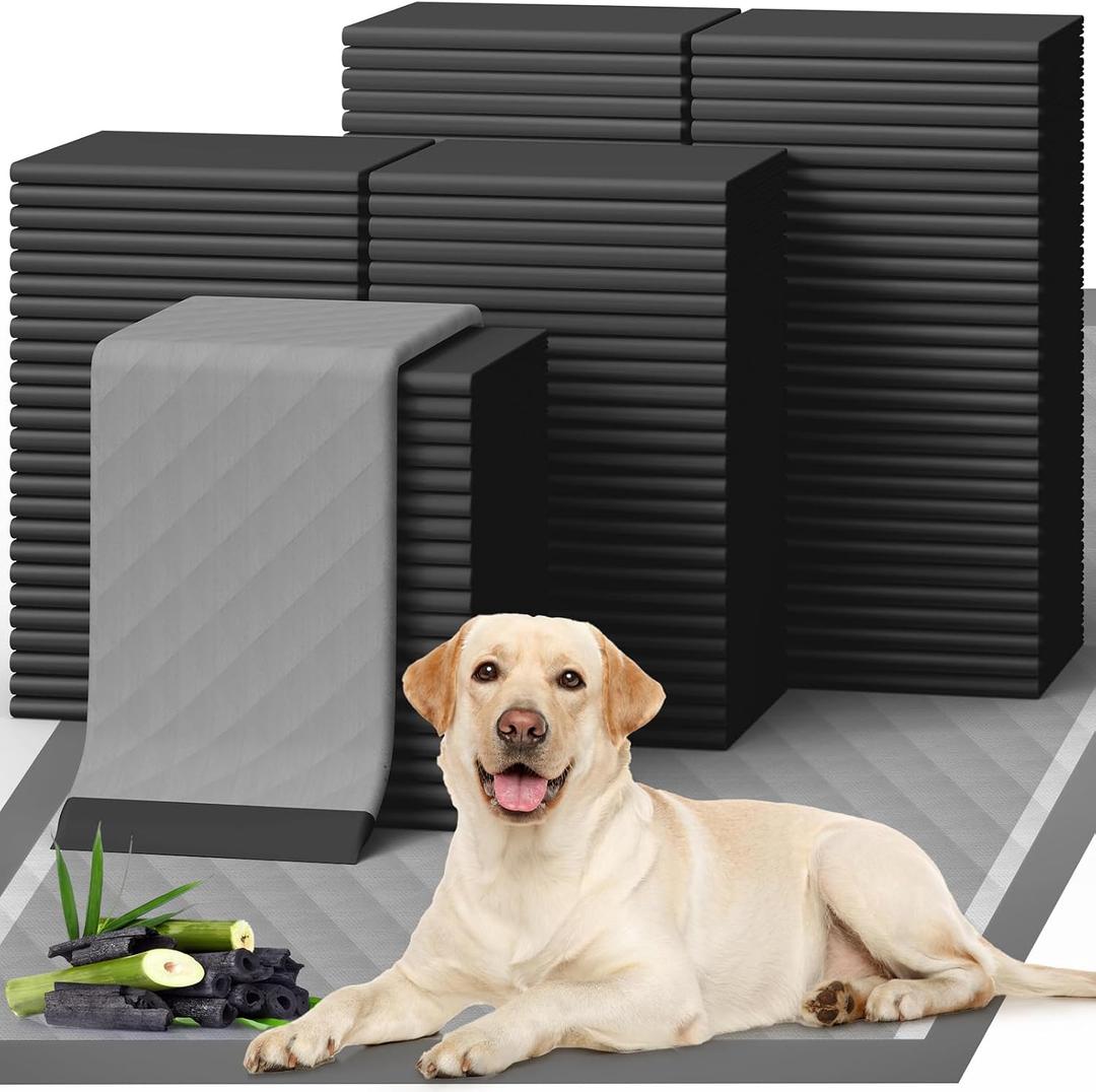 Powools 100-Pack X-Large Puppy Pads - 34'' x 28'' Pee Pads for Dogs Potty Training with Leak-Proof Quick-Dry Design, 6-Layer Wee Wee Pads for Dogs, Charcoal, Black