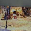 Lifeel Christmas Landscape Tapestry Wall Hanging, Peaceful Scene of Snowmen on the Street Outside the Window Large Holiday Backdrop Decoration for Bedroom Living Room Party (80"L x 60"W, Blue)