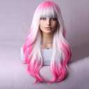 MAGQOO Hot Pink Blonde Ombre Wigs Women Girls Dark Pink White Ombre Wig with Bang Two Tones Colorful Wig Halloween Cosplay Costume Party