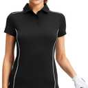 FitsT4 Sports Women's Golf Polo Shirts UPF 50+ 3 Buttons Quick Dry Collared Short Sleeve Tennis Shirt (Black, M)