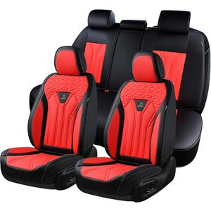 FLORICH Leather Seat Covers, Seat Covers Full Set, Car Seat Protectors 5 Seats,Automotive Seat Covers Fit for Most Cars Trucks-Black&Red (FullSet)