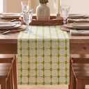 Artoid Mode Beige Sage Green Rustic Plaid Farmhouse Table Runner, Seasonal Spring Embroidered Kitchen Dining Table Decoration for Home Party Decor 12x72 Inch
