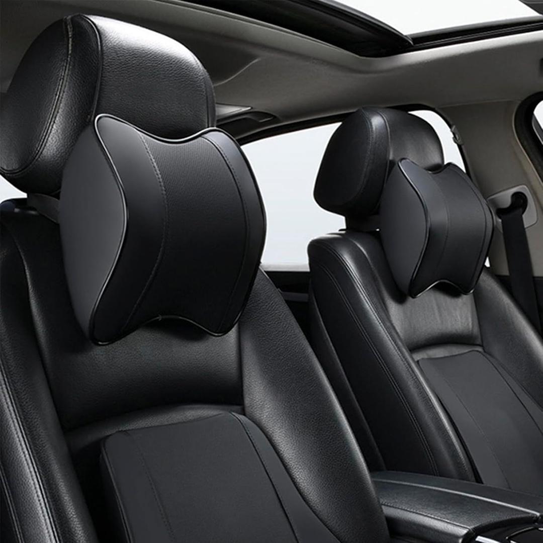 Car Neck Pillow for headrests-2 Packs, Memory Foam Car Headrest Pillow with Breathable Washable Leather Cover, Ergonomic Car Neck Support Pillow for Relieve Driving Fatigue, Correct Posture