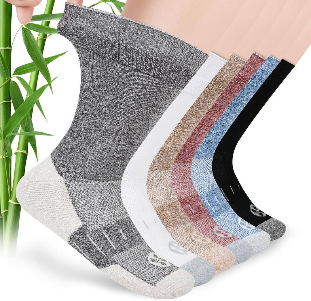 Diabetic Socks for Men,6 Pairs Crew Mens Diabetic Neuropathy Socks for Men Size 9-12/10-13/13-15 (X-Large, Deep Grey/Brown/White/Deep Blue/Black/Deep Brown)