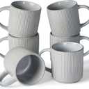 famiware Coffee Mug Set for 6, Star 12 oz Catering Mugs Cup Set with Handle for Coffee, Tea, Cocoa, Milk - Ceramic Stoneware Drinkware Set, Matte Grey