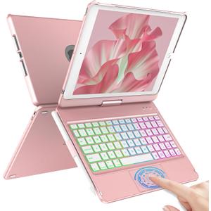 COO Touch Keyboard Case for iPad 10.2" 9th 8th 7th Generation, Multi-Touch & 10 Color Backlit Keys, 360 Rotatable & Pencil Holder, for iPad Air 3rd Gen 10.5" 2019, iPad Pro 10.5" 2017 - Rose Gold