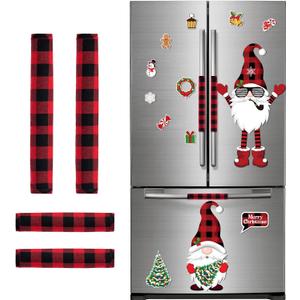 Christmas Refrigerator Door Decorations Set Includes 23 Pieces Christmas Gnome Magnets and 4 Pieces Xmas Dishwasher Covers, Xmas Refrigerator Handle Covers Set for Fridge, Metal Door, Cabinets