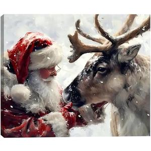 Santa's Reindeer Framed Christmas Canvas Wall Art for Living Room, Winter Pictures Wall Decor Canvas Prints for Bedroom, Santa Christmas Gifts, 11,5x15 Poster Artwork for Wall Decorations