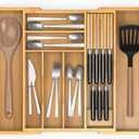 Nexxuss Bamboo Kitchen Drawer Organizer, Expandable Utensil Organizer with Removable Knife Block, Cutlery Tray Holder with Divider, Adjustable Silverware Organizer, Wood Tableware Dividers Storage