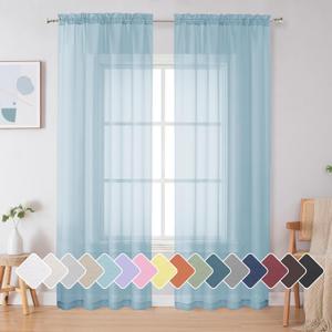 Simplebrand Sky Blue Sheer Curtains 84 Inches Long, Light Filtering Rod Pocket Solid Color Window Sheer Curtain Panels, Elegant Curtains & Drapes for Living Room, Bedroom 2 Panels (42" W x 84" L)