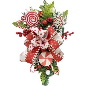 Christmas Swag Wreath Xmas Teardrop Wreath Green Leaves Wreath Wall Hanging Door Garland Front Door Wreath for Xmas Front Door Window Holiday Decor