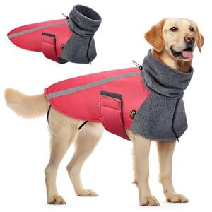 SlowTon Winter Dog Coat, Warm Polar Fleece Lining Doggie Outdoor Jacket with Turtleneck Scarf Reflective Stripe Adjustable Waterproof Windproof Puppy Vest Soft Pet Outfits (XL,Red)
