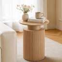 24" Fluted End Table Reversible, Hidden Storage, Natural Oak