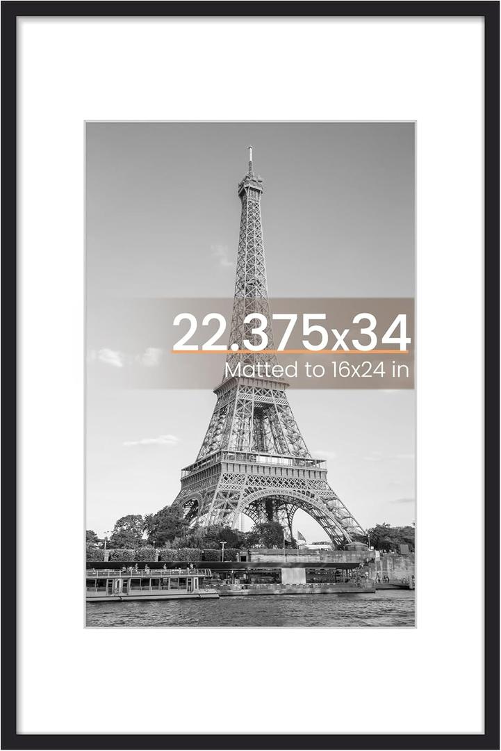 upsimples 22.375 x 34 Poster Frame, Wall Decor Poster Frames, Black 1 Pack | 16x24 Picture Frame with Mat for Gallery Wall, Family, Baby, Dog, Dorm, Christmas