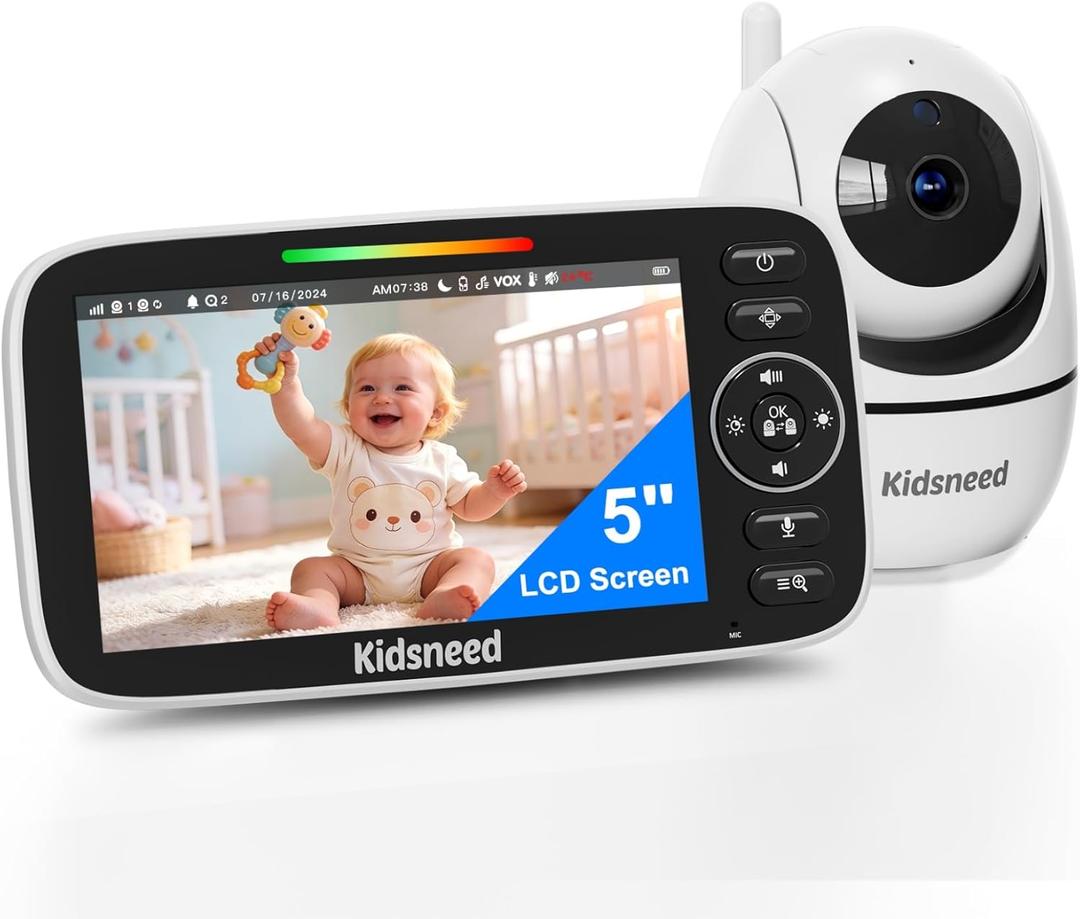 Kidsneed Baby Monitor with Camera and Audio - 5 inch 720P Video Baby Monitor, No WiFi, 48H Battery Life, Night Vision, Two Way Talk, Remote Pan Tilt Zoom, Thermal Monitor1000 ft Range 530 (Black1)