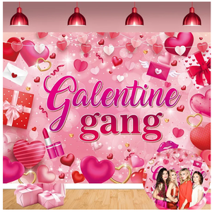 Galentine Gang Banner Backdrop 8x6FT Galentines Day Pink Cosmetics Love Heart Photography Background Valentines Girls Bestie Friend Theme Party Decorations Photo Props