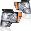 Headlight Assembly, Headlights Kit Compatible with 2009-2014 Ford F150 Replacement Headlamp Chrome Housing Amber Reflector
