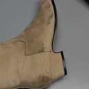 Coutgo Womens Booties Low Heel Ankle Boots Square Pointed Toe Chunky Heel Side Zipper Dressy Fall Boots Shoes (8.5, Nude)