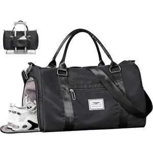 FIORETTO Womens Gym Tote Duffle Bag with Wet Pocket & Shoe Compartment, Sports Duffel Overnight Weekender Hospital Workout Carry on Bag for Girls, Ideal for Travel, Swimming, Dance, Ballet Black