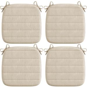 Codi Dining Chair Cushions Set of 4, Indoor Chair Pad for Kitchen and Bar Stool - Washable, Non Slip Seat Cushion with Ties, 16x17 inch, Beige, 4 Pack