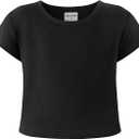 Noomelfish Girls Short Sleeve Crop Tops Kids Summer Dance Cropped T-Shirts (5-14 Years)