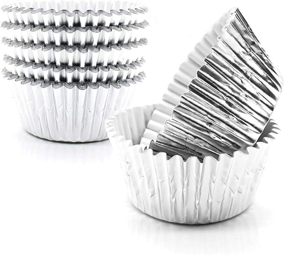 Cupcake Liners Silver,GOLF Standard Size Silver Foil Cupcake Liners Wrappers Metallic Baking Cups,Muffin Paper Cases, 100 Pack