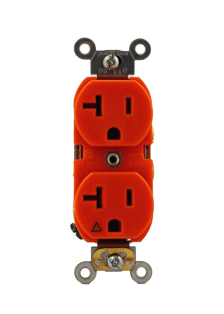 Leviton 20-Amp, 125 Volt, Industrial Series Heavy Duty Specification Grade, Duplex Receptacle, Straight Blade, Isolated Ground, 5362-IG, Orange