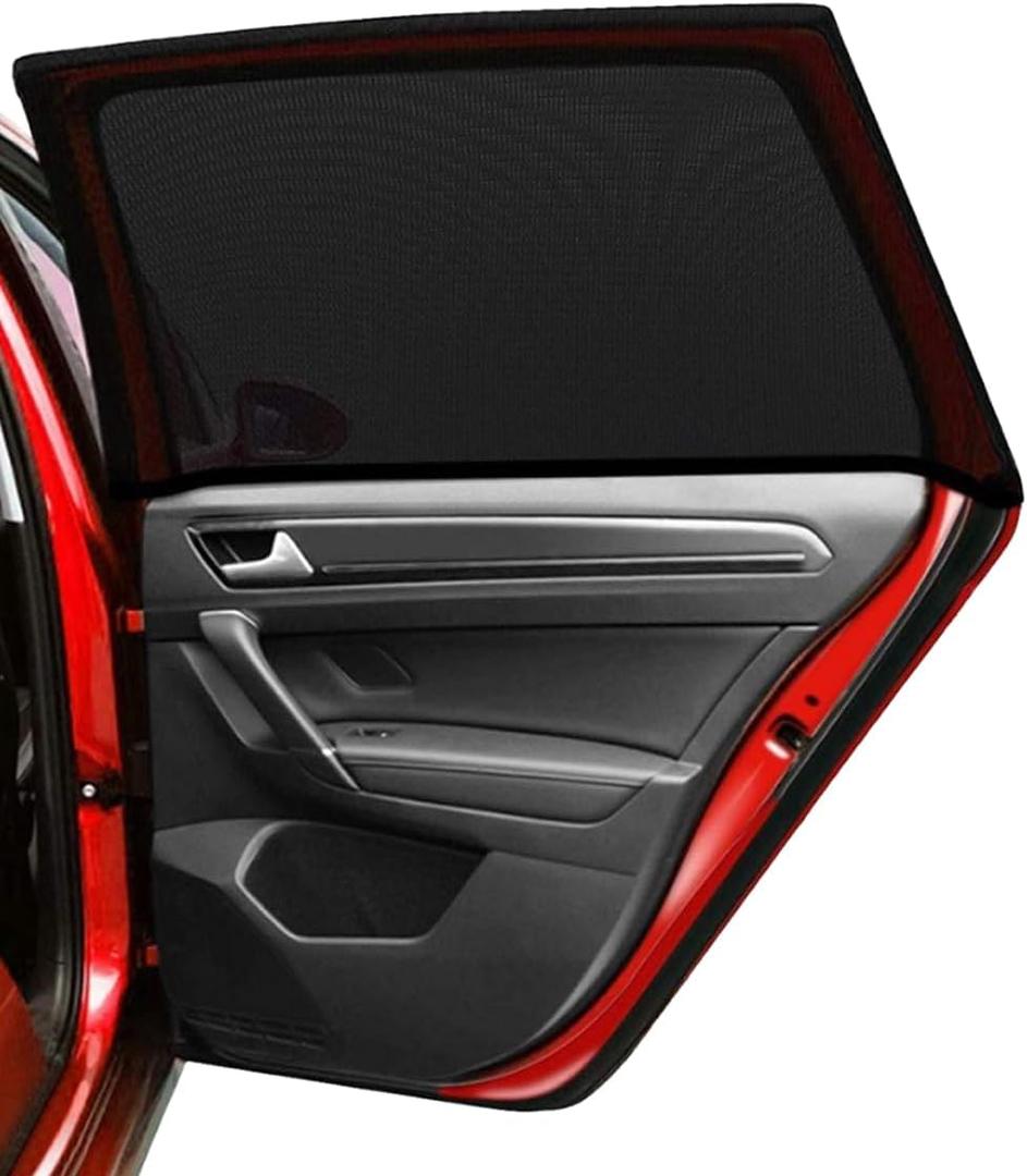 Car Window Shade, Breathable Mesh Privacy Protection Shade, Stretch Car Window Screens, Heat Block UV Protection Cover, Auto Side Rear Window Sun Shade for Car Truck SUV Camping (Black)