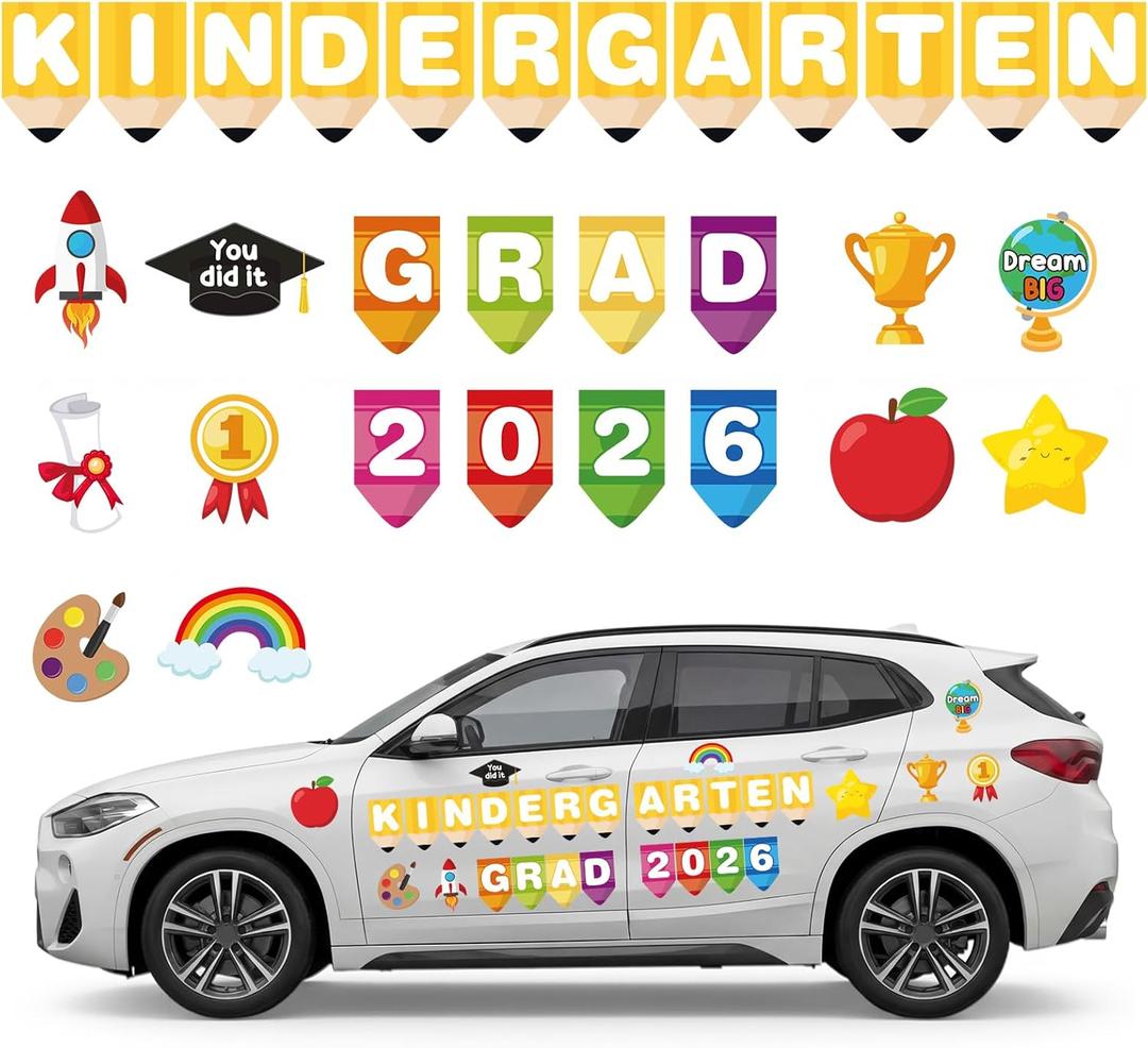 30 Pcs Kindergarten Graduation Car Magnets Decorations Magnetic Kindergarten Graduation Decals 2026 Grad Car Magnets Decoration Set for Blackboard Grad Party Parade Decoration