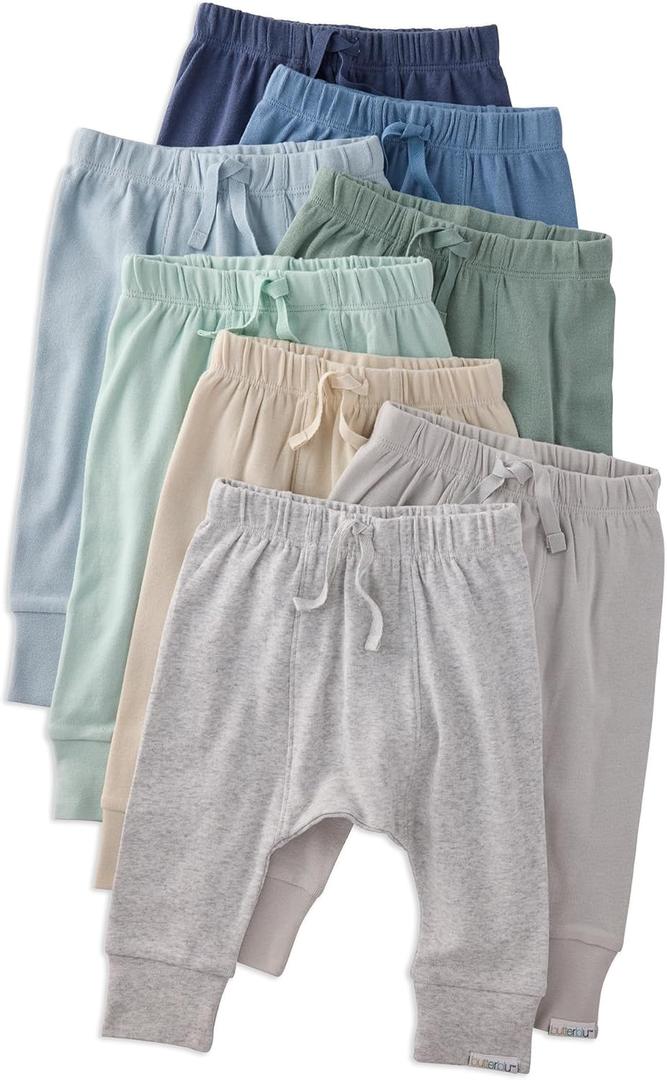 Baby Jordan 8-Pack Jogger Pants 100% Organic Cotton Bottoms for Boys & Girls (6-9 Months, Seafoam Terra Rainbow)