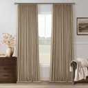 Light Brown Pinch Pleated 100% Blackout Linen Bedroom Curtains 96 Inch Length Double Layer Pleat Curtains Ring Hooks Back Tab Black Out Room Darkening Drapes 96 Inches Long Living Room Copper Coffee