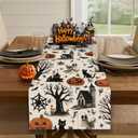 Halloween Table Runner Ghost Pumpkin Haunted House Table Runners Seasonal Kitchen Dining Table Decoration for Home Party Banquet Decor 13x60 Inch