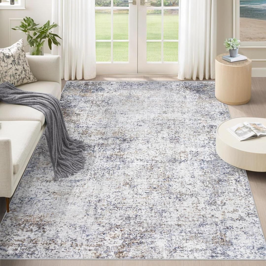 5x7 Area Rugs for Living Room, Washable Modern Abstract Large Area Rug Neutral Soft Non Slip Kids Rug Stain Resistant Indoor Carpet for Bedroom Nursery Dining Room Playroom(Bluegrey, 5'x7')
