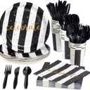 Juvale Black and Gold Party Supplies - Serves 24 - for Graduation, Birthday and Anniversary Parties